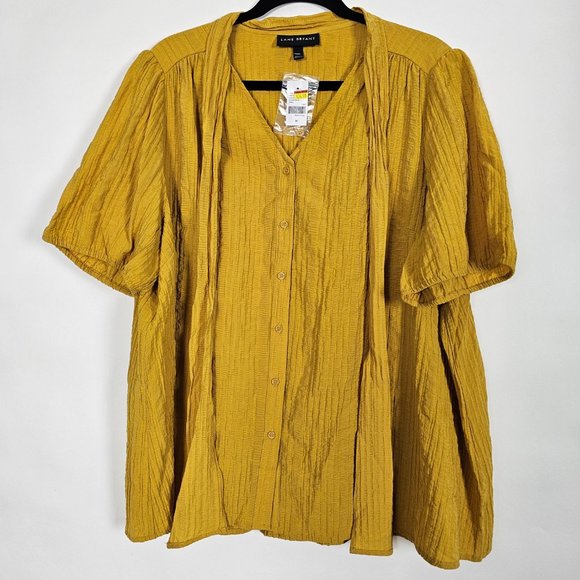 Lane Bryant Tops - Lane Bryant Mustard Yellow Plus NWT Womens Size 20 Short Sleeve Button Shirt